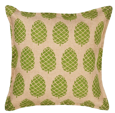 20" Square Pinecone Burlap Toss Pillow