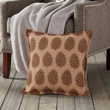 20" Square Pinecone Burlap Toss Pillow